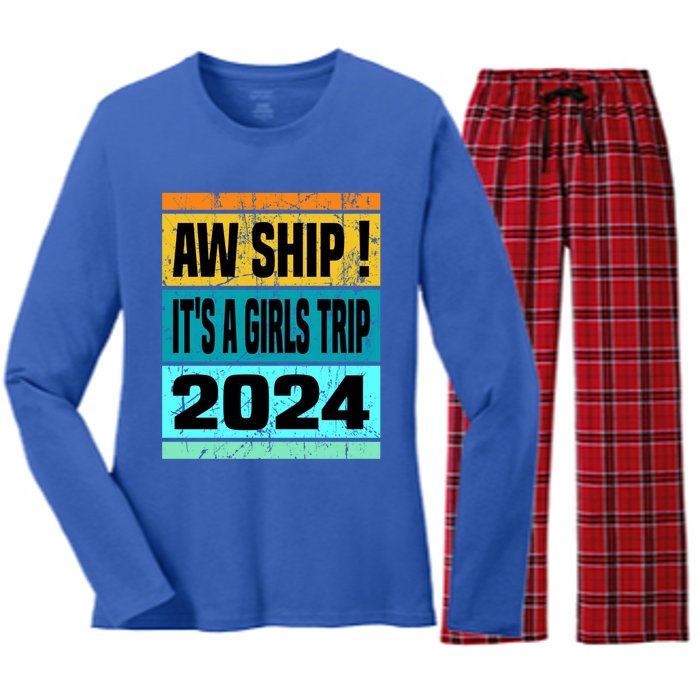 Aw Ship ItS A Trip 2024 Vintage Vacation Cruise Ship Gift Women's Long Sleeve Flannel Pajama Set 