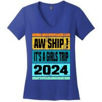 Aw Ship ItS A Trip 2024 Vintage Vacation Cruise Ship Gift Women's V-Neck T-Shirt