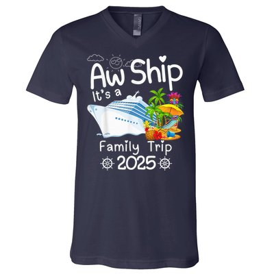 Aw Ship ItS A Family Trip 2025 Apparel Funny V-Neck T-Shirt