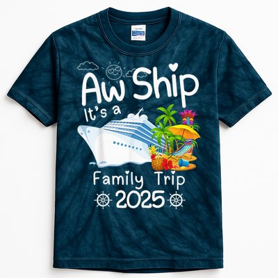 Aw Ship ItS A Family Trip 2025 Apparel Funny Kids Tie-Dye T-Shirt