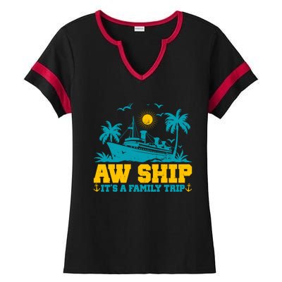 Aw Ship It’S A Family Trip Gift Ladies Halftime Notch Neck Tee