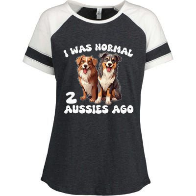 Australian Shepherd I Was Normal 2 Aussies Ago Enza Ladies Jersey Colorblock Tee