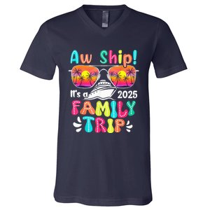 Aw Ship ItS A Family Trip 2025 Family Cruise Squad Retro V-Neck T-Shirt