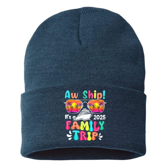 Aw Ship ItS A Family Trip 2025 Family Cruise Squad Retro Sustainable Knit Beanie