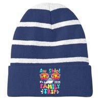 Aw Ship ItS A Family Trip 2025 Family Cruise Squad Retro Striped Beanie with Solid Band