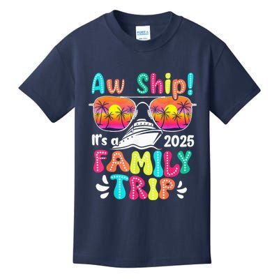 Aw Ship ItS A Family Trip 2025 Family Cruise Squad Retro Kids T-Shirt