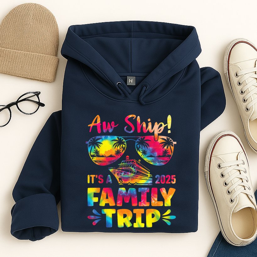 Aw Ship ItS A Family Trip 2025 Family Cruise Squad Tie Dye Hoodie