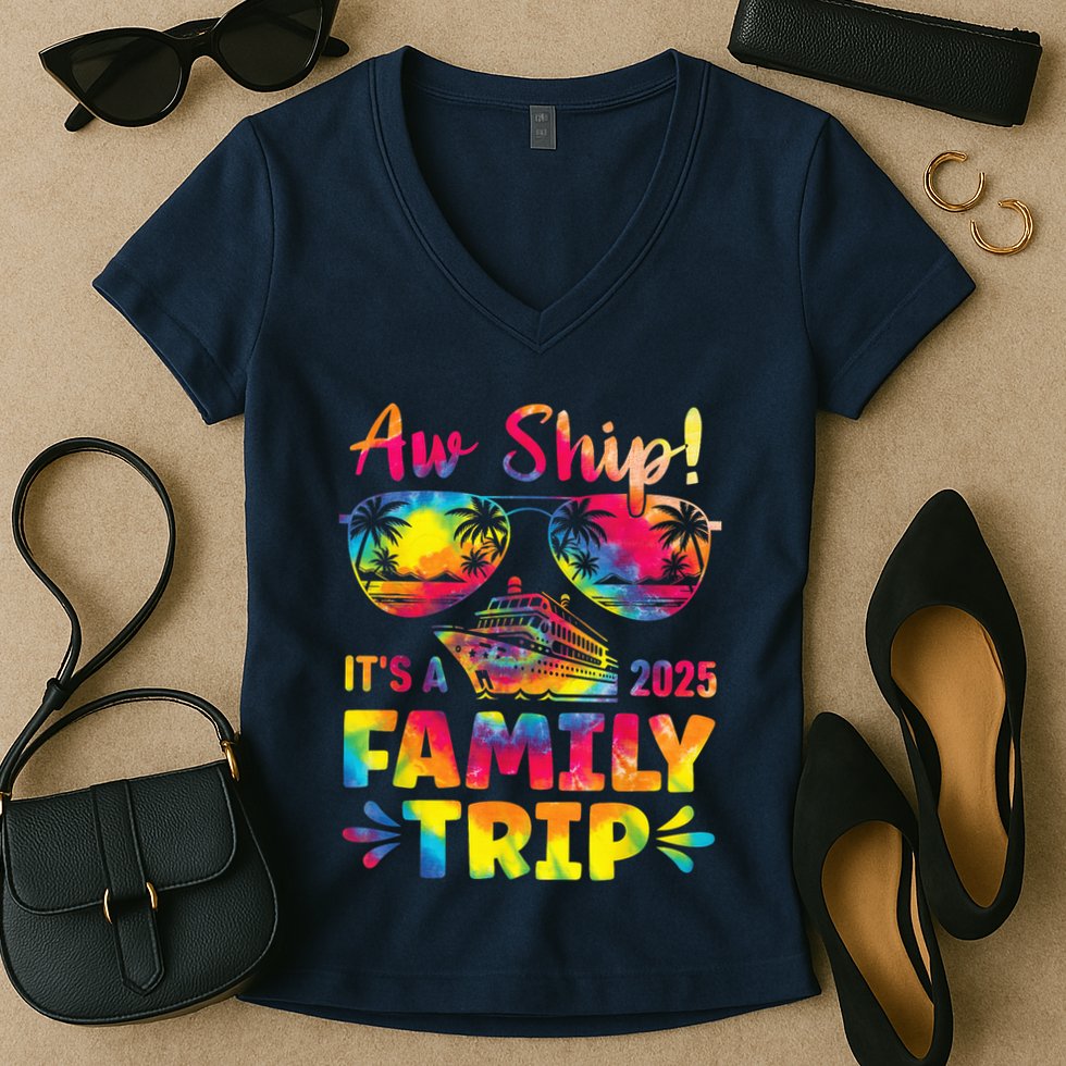 Aw Ship ItS A Family Trip 2025 Family Cruise Squad Tie Dye Women's V-Neck T-Shirt