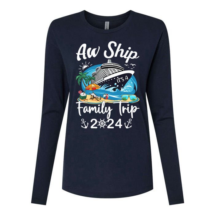 Aw Ship ItS A Family Trip 2024 Family Matching Cruise Trip Womens Cotton Relaxed Long Sleeve T-Shirt