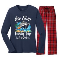 Aw Ship ItS A Family Trip 2024 Family Matching Cruise Trip Women's Long Sleeve Flannel Pajama Set 