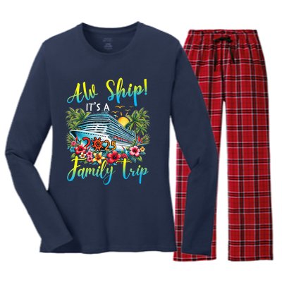 Aw Ship ItS A Family Trip 2025 Family Matching Cruise Trip Women's Long Sleeve Flannel Pajama Set 