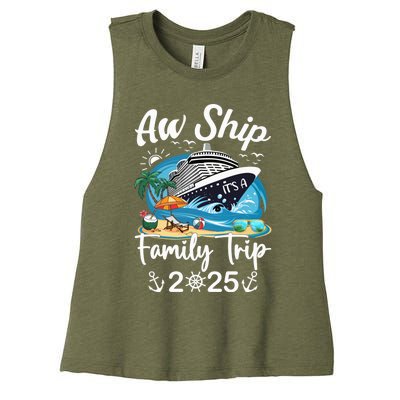 Aw Ship ItS A Family Trip 2025 Family Matching Cruise Trip Women's Racerback Cropped Tank