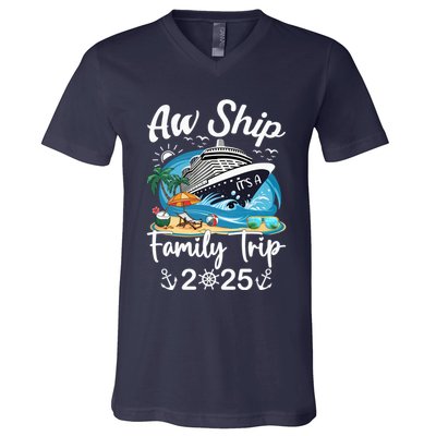 Aw Ship ItS A Family Trip 2025 Family Matching Cruise Trip V-Neck T-Shirt