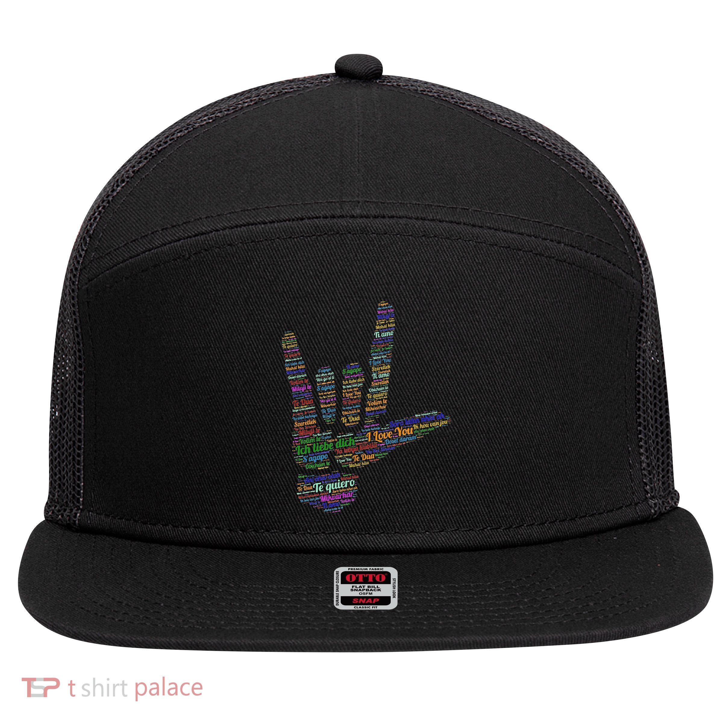 Asl Sign, I Love You In 40 Different Languages, Asl 7 Panel Mesh Trucker Snapback Hat