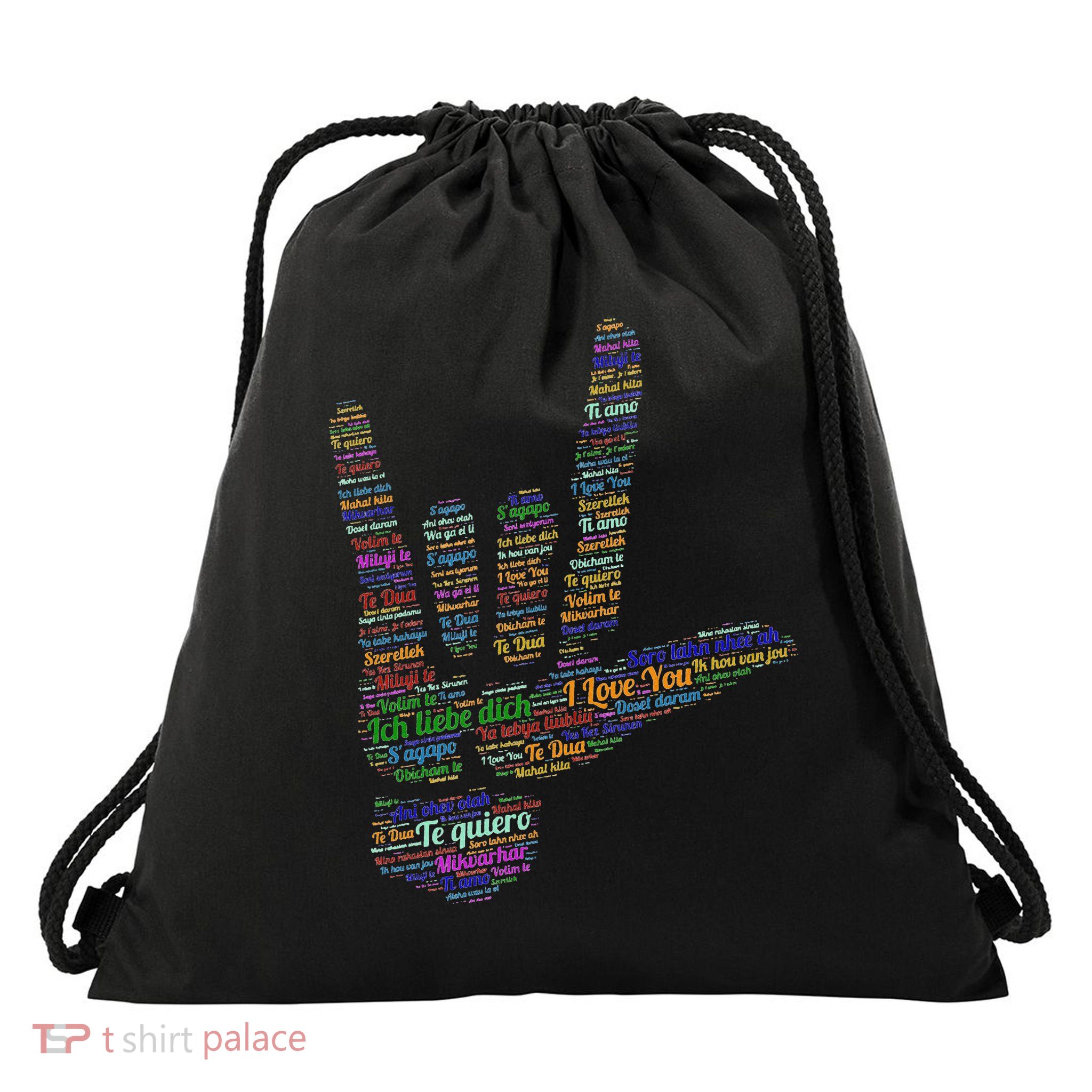 Asl Sign, I Love You In 40 Different Languages, Asl Drawstring Bag