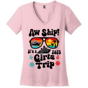 Aw Ship Its A G.I.R.L.S Trip 2025 Friend Weekend Matching Women's V-Neck T-Shirt