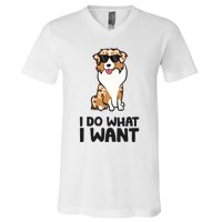 Australian Shepherd I Do What I Want Funny Aussie Dog V-Neck T-Shirt