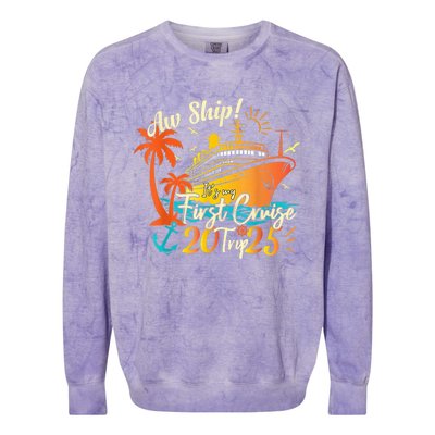 Aw Ship ItS My First Cruise Trip 2025 First Cruise 2025 Colorblast Crewneck Sweatshirt