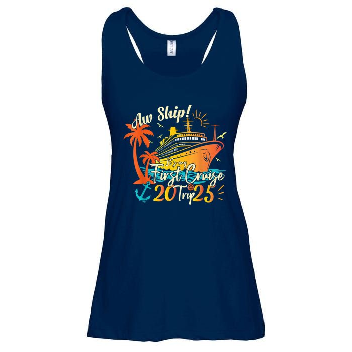 Aw Ship ItS My First Cruise Trip 2025 First Cruise 2025 Ladies Essential Flowy Tank