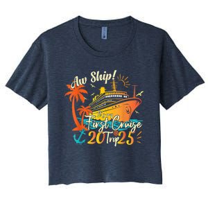 Aw Ship ItS My First Cruise Trip 2025 First Cruise 2025 Women's Crop Top Tee