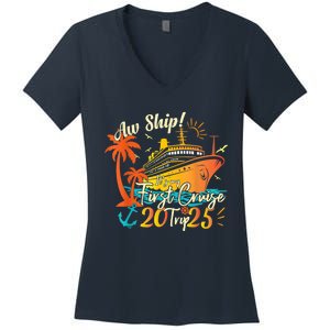 Aw Ship ItS My First Cruise Trip 2025 First Cruise 2025 Women's V-Neck T-Shirt