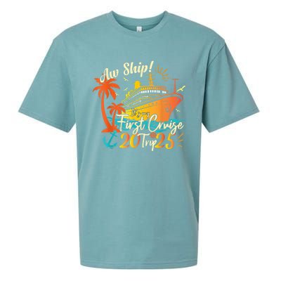 Aw Ship ItS My First Cruise Trip 2025 First Cruise 2025 Sueded Cloud Jersey T-Shirt