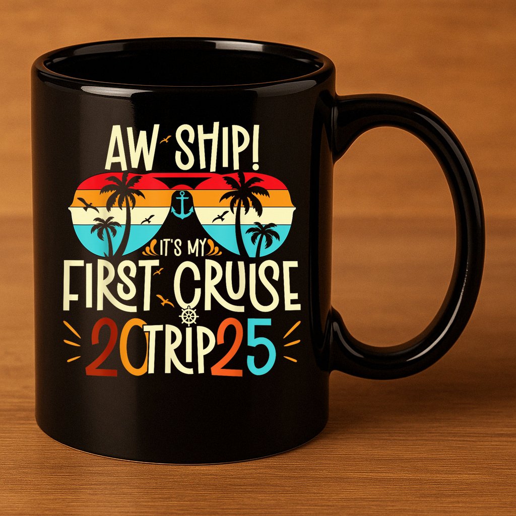 Aw Ship ItS My First Cruise Trip 2025 First Cruise 2025 11oz C Handle Ceramic Mug