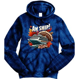 Aw Ship ItS A Family Trip 2024 Happy Turkey Thanksgiving Tie Dye Hoodie