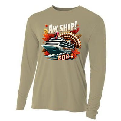 Aw Ship ItS A Family Trip 2024 Happy Turkey Thanksgiving Cooling Performance Long Sleeve Crew