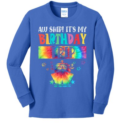 Aw Ship ItS My Birthday Trip 2024 Birthday Vacay Cruise Gift Kids Long Sleeve Shirt