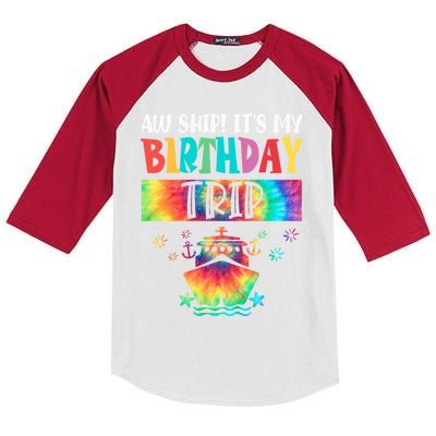 Aw Ship ItS My Birthday Trip 2024 Birthday Vacay Cruise Gift Kids Colorblock Raglan Jersey