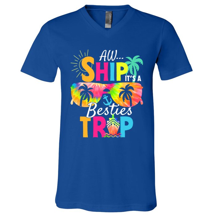 Aw Ship It’S A Besties Trip 2024 Friends Vacay Cruise 2024 Funny Gift V-Neck T-Shirt