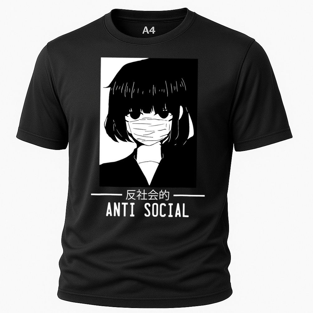 Anti Social Japanese Text Aesthetic Vaporwave Anime Gifts Cooling Performance Crew T-Shirt