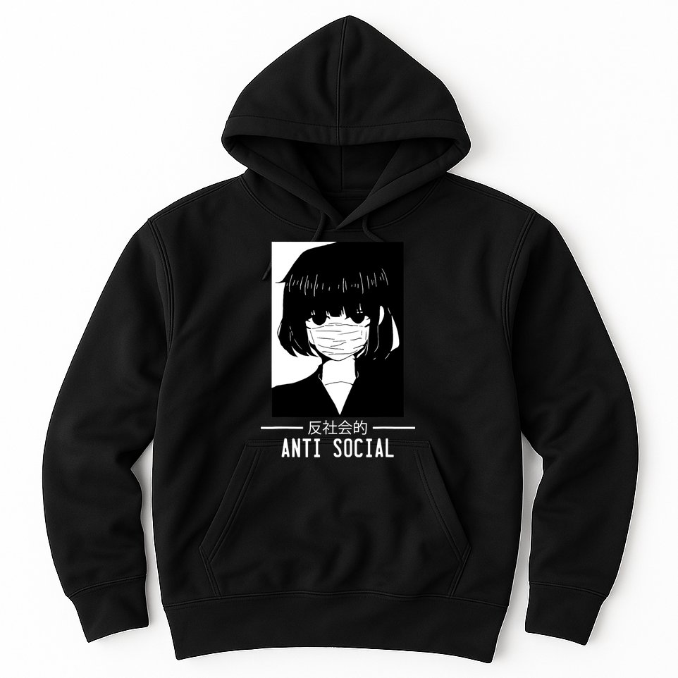 Anti Social Japanese Text Aesthetic Vaporwave Anime Gifts Hoodie