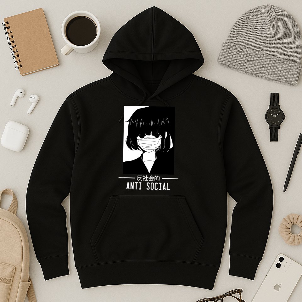 Anti Social Japanese Text Aesthetic Vaporwave Anime Gifts Hoodie