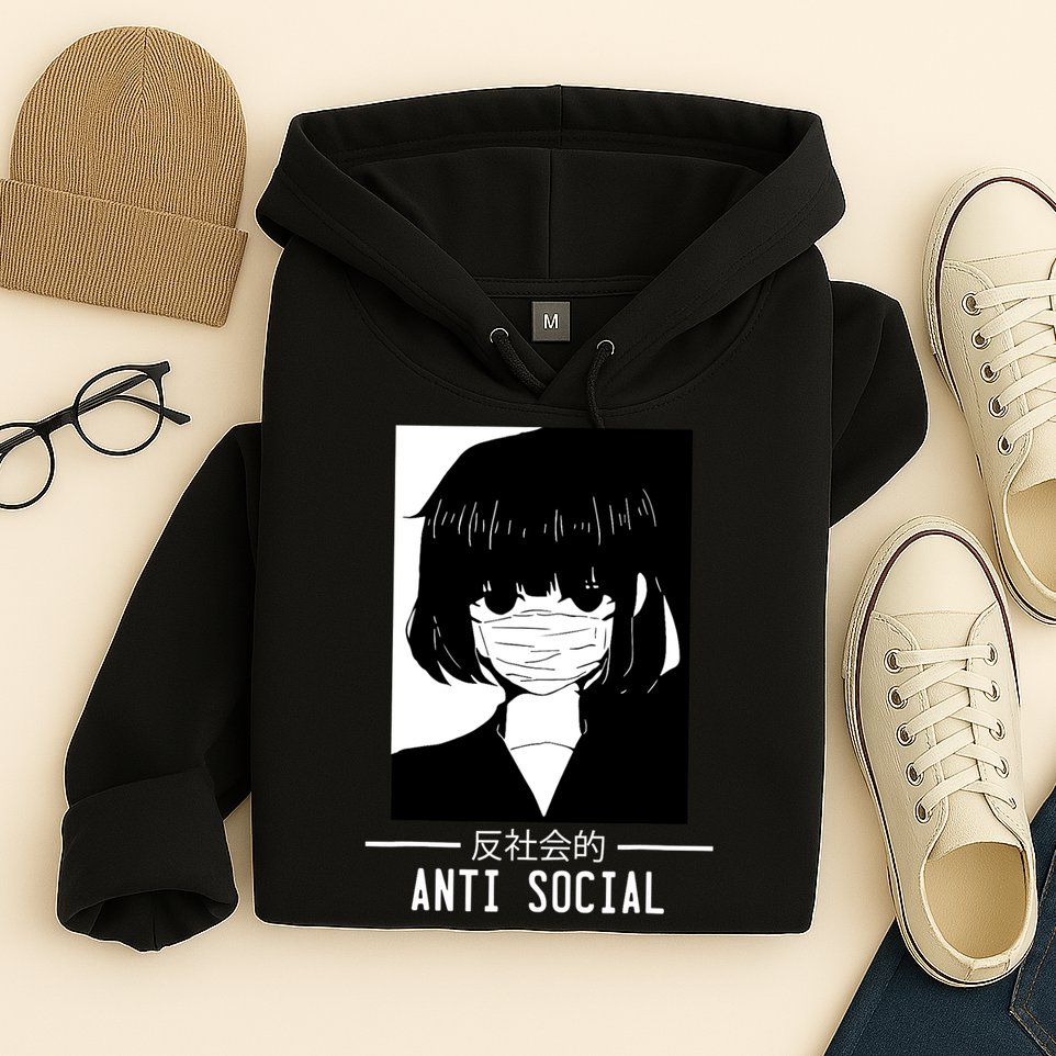 Anti Social Japanese Text Aesthetic Vaporwave Anime Gifts Hoodie