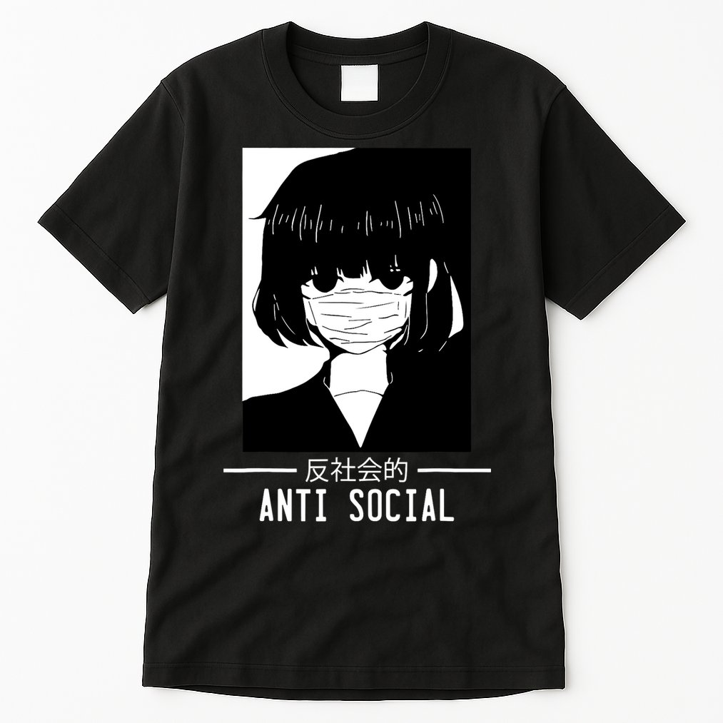 Anti Social Japanese Text Aesthetic Vaporwave Anime Gifts Tall T-Shirt