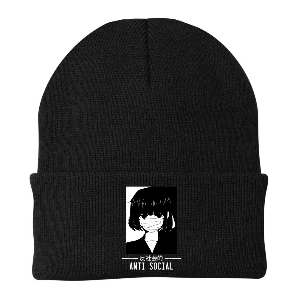 Anti Social Japanese Text Aesthetic Vaporwave Anime Gifts Beanie