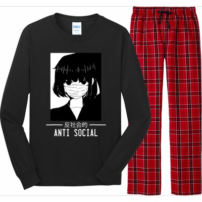 Anti Social Japanese Text Aesthetic Vaporwave Anime Gifts Long Sleeve Pajama Set