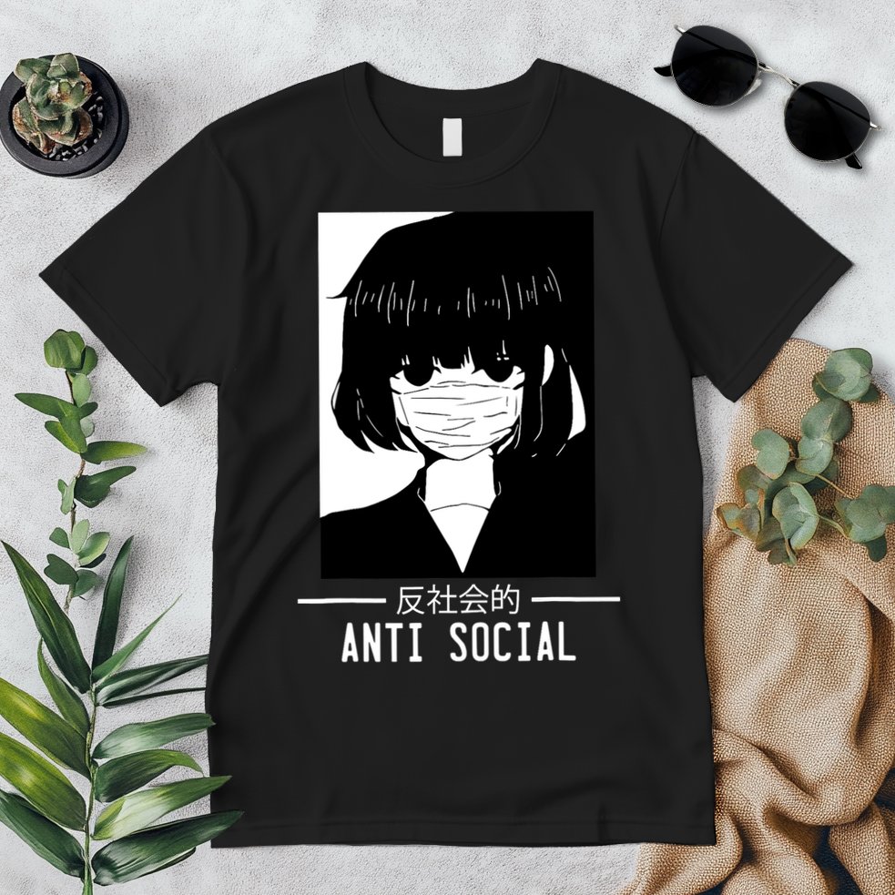 Anti Social Japanese Text Aesthetic Vaporwave Anime Gifts Premium T-Shirt