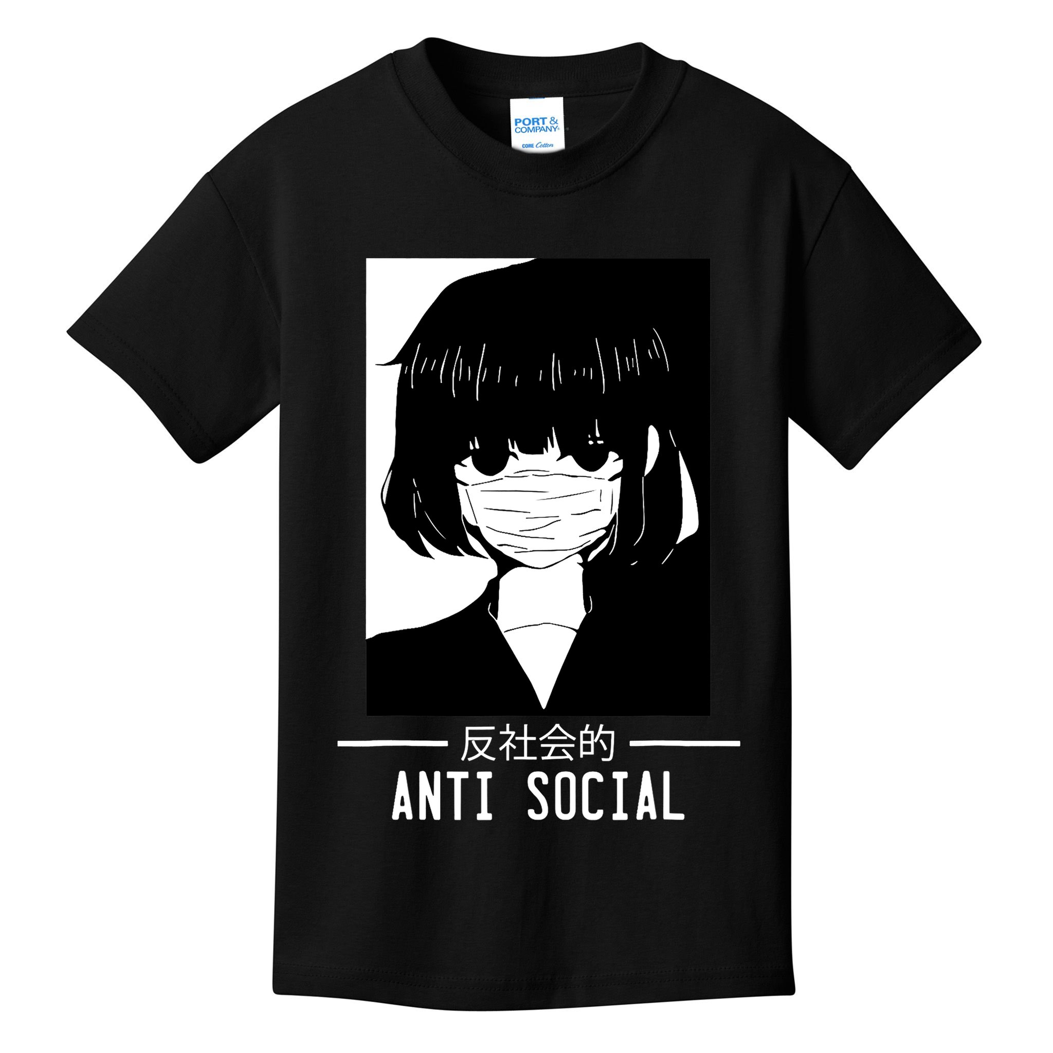 Anti Social Japanese Text Aesthetic Vaporwave Anime Gifts Kids T-Shirt