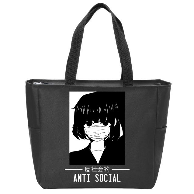 Anti Social Japanese Text Aesthetic Vaporwave Anime Gifts Zip Tote Bag