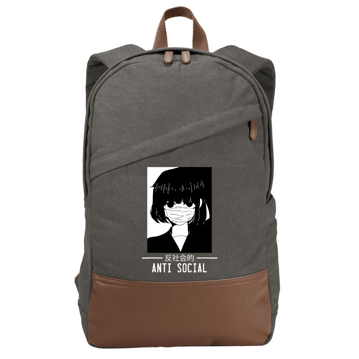 Anti Social Japanese Text Aesthetic Vaporwave Anime Gifts Cotton Canvas Backpack