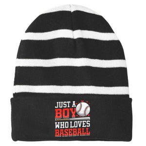 American Sport Just A Who Loves Baseball Gifts Striped Beanie with Solid Band