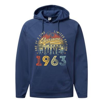 Awesome Since June 1963 Vintage 60th Birthday Party Retro Performance Fleece Hoodie