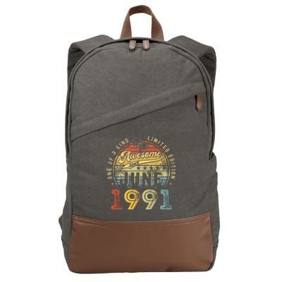 Awesome Since June 1991 Vintage 32nd Birthday Party Retro Cotton Canvas Backpack