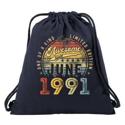 Awesome Since June 1991 Vintage 32nd Birthday Party Retro Drawstring Bag