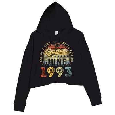 Awesome Since June 1993 Vintage 30th Birthday Party Retro Crop Fleece Hoodie