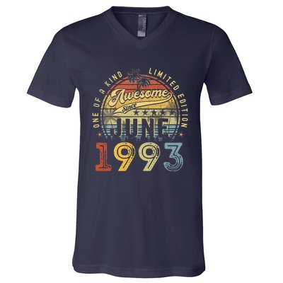 Awesome Since June 1993 Vintage 30th Birthday Party Retro V-Neck T-Shirt