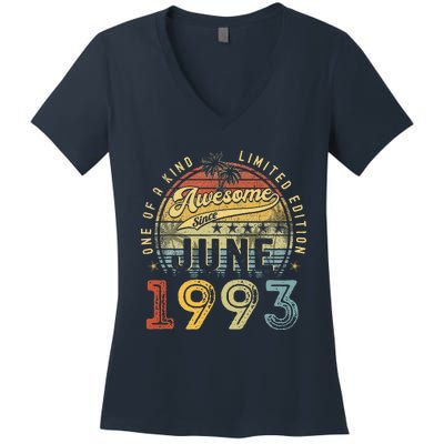 Awesome Since June 1993 Vintage 30th Birthday Party Retro Women's V-Neck T-Shirt